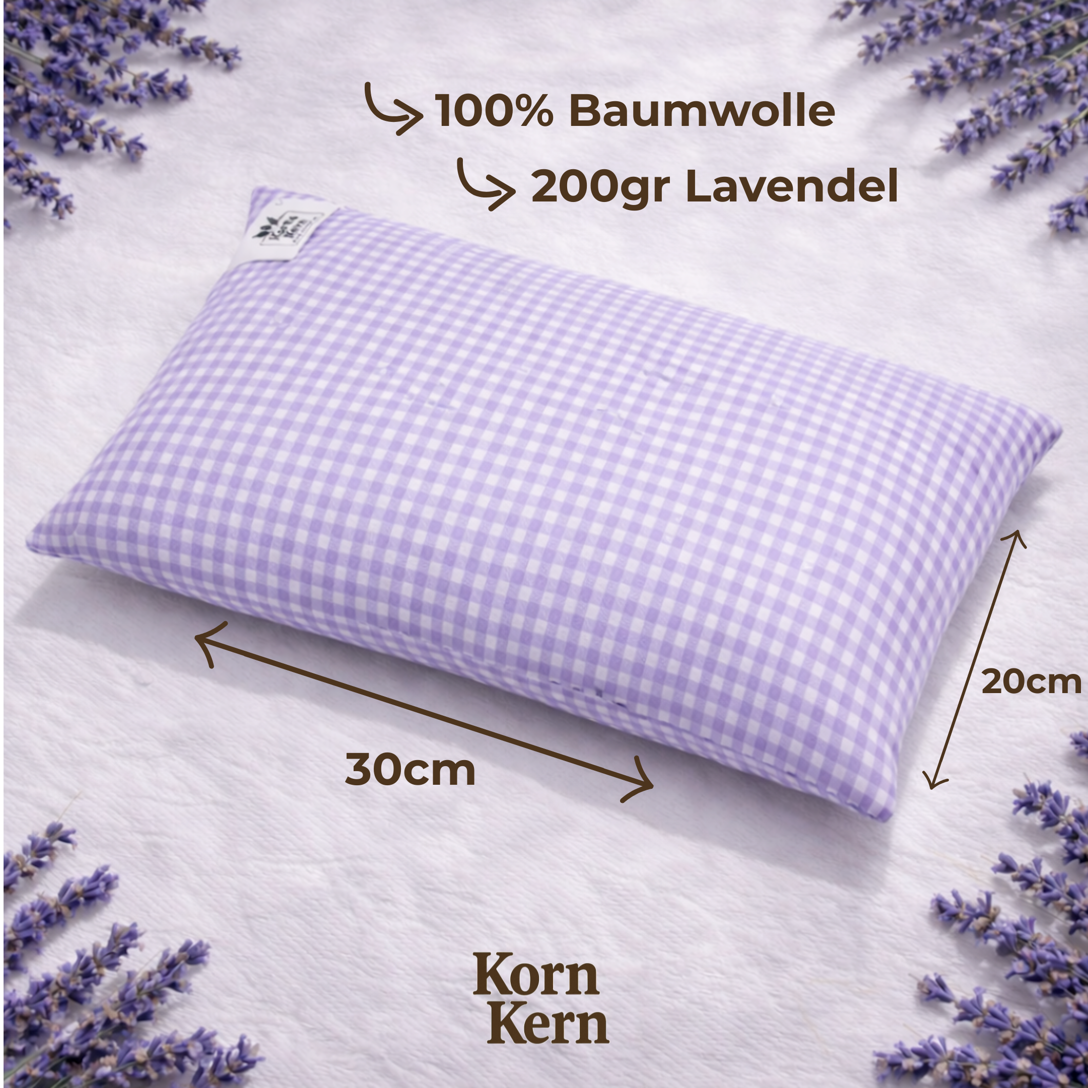 Lavendelkissen 20x30 cm 200gr – STRAUSS HOME® X KORN&KERN Manufaktur® – 100% Baumwolle – Natürliches Duftkissen zur Entspannung und Aromakissen mit getrockneten Lavendelblüten