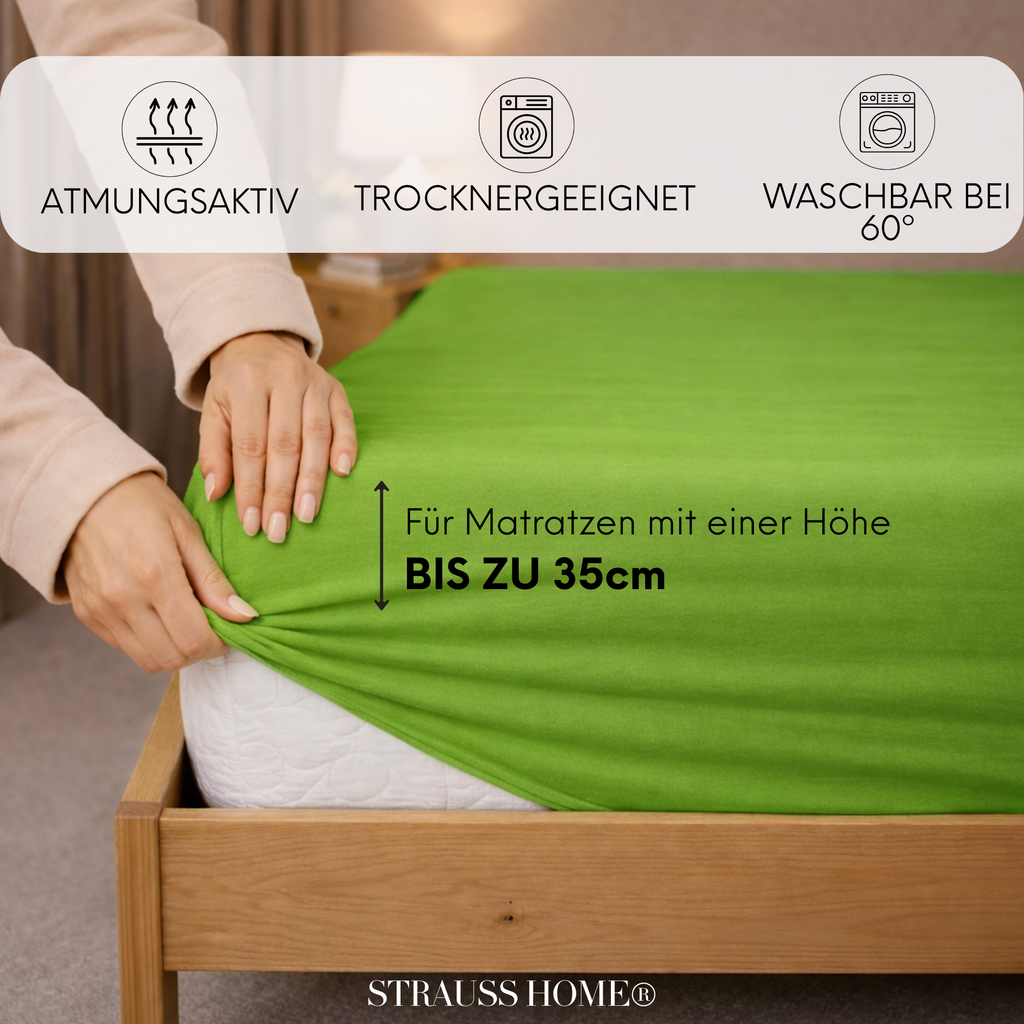 Jersey Spannbettlaken 90–200 cm – 100% Baumwolle, OEKO-TEX, viele Farben & Größen · Strauss Home