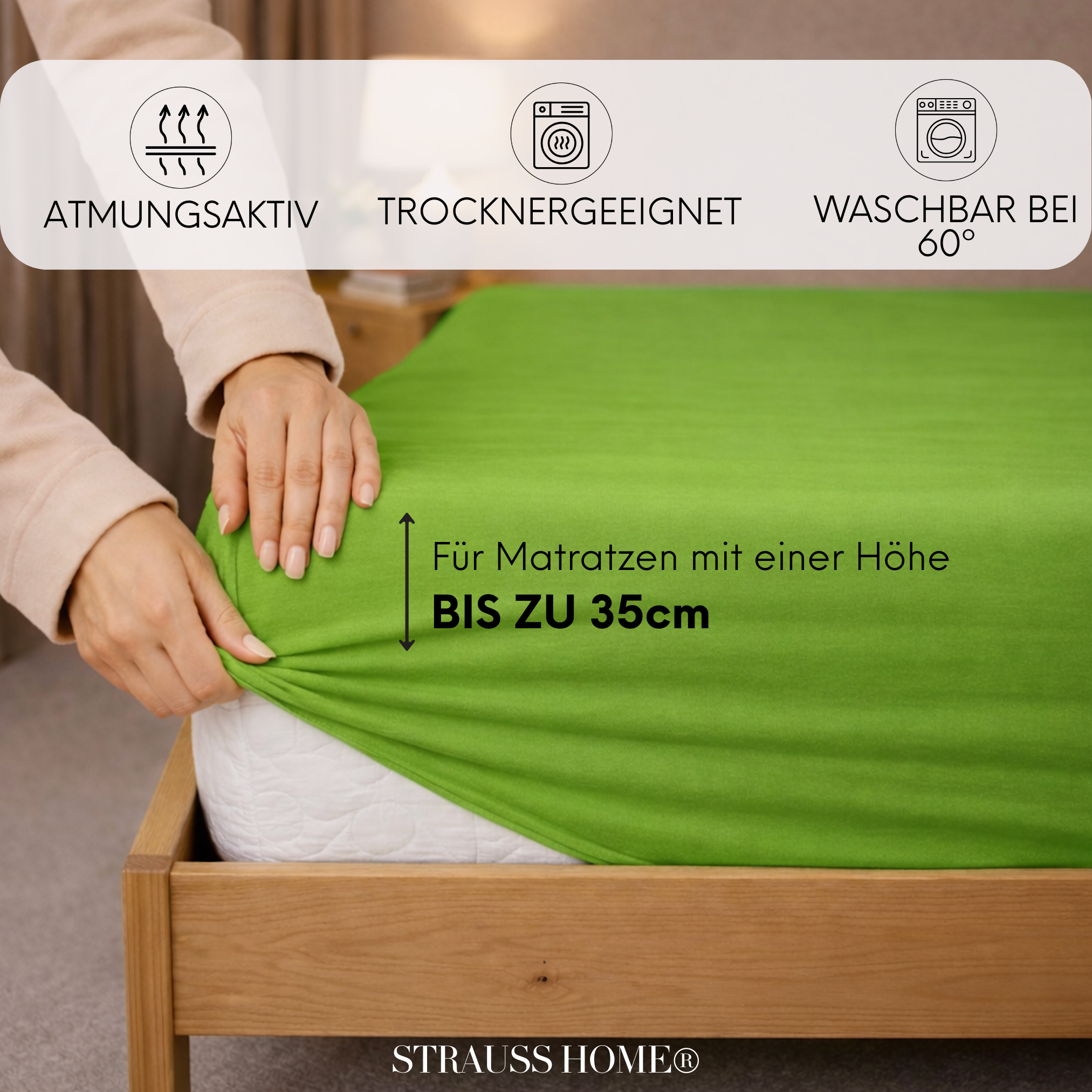 Jersey Spannbettlaken 90–200 cm – 100% Baumwolle, OEKO-TEX, viele Farben & Größen · Strauss Home