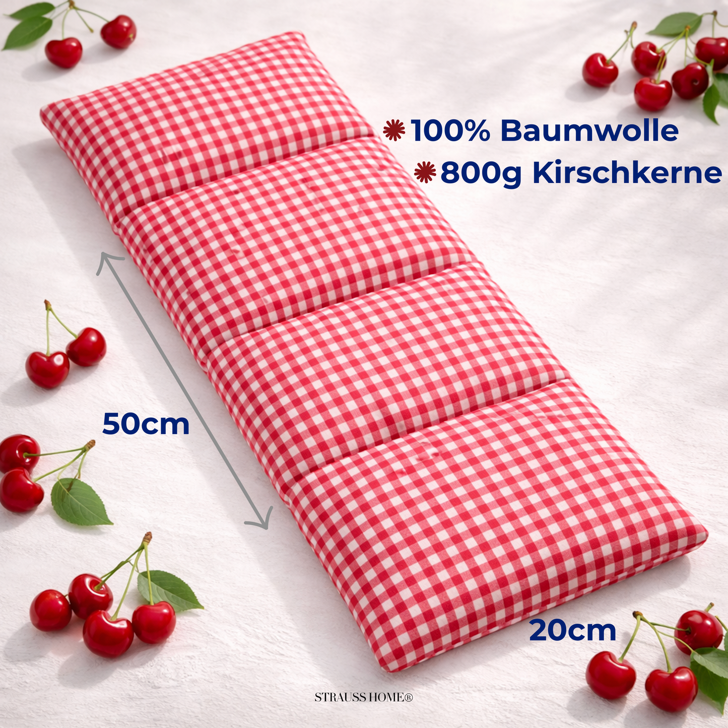 Kirschkernkissen Gross, Mikrowelle, Wärmekissen Nacken Schulter, Baumwollstoff 50x20cm