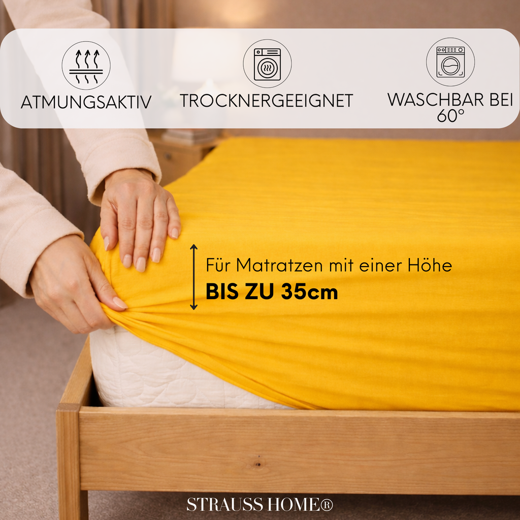 Jersey Spannbettlaken 90–200 cm – 100% Baumwolle, OEKO-TEX, viele Farben & Größen · Strauss Home