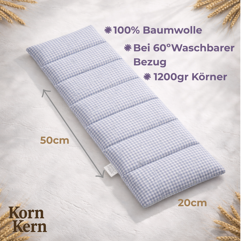 STRAUSS HOME® X KORN & KERN Manufaktur® Körnerkissen XXL 1200gr 8 Kammern – 50×20 cm Premium Wärmekissen für Nacken, Rücken & Schultern – Mikrowellenkissen als Kirschkernkissen-Alternative