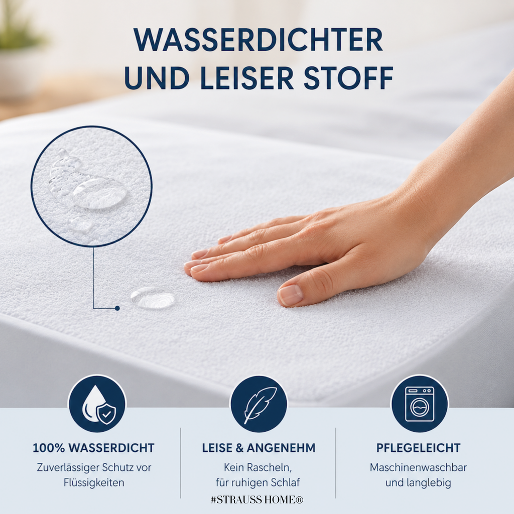 Strauss Home Matratzenschoner Wasserdicht – Atmungsaktive Matratzenauflage mit Rundum Gummizug – Nässeschutz, Inkontinenzunterlage Waschbar, Anti Milben Matratzenschutz