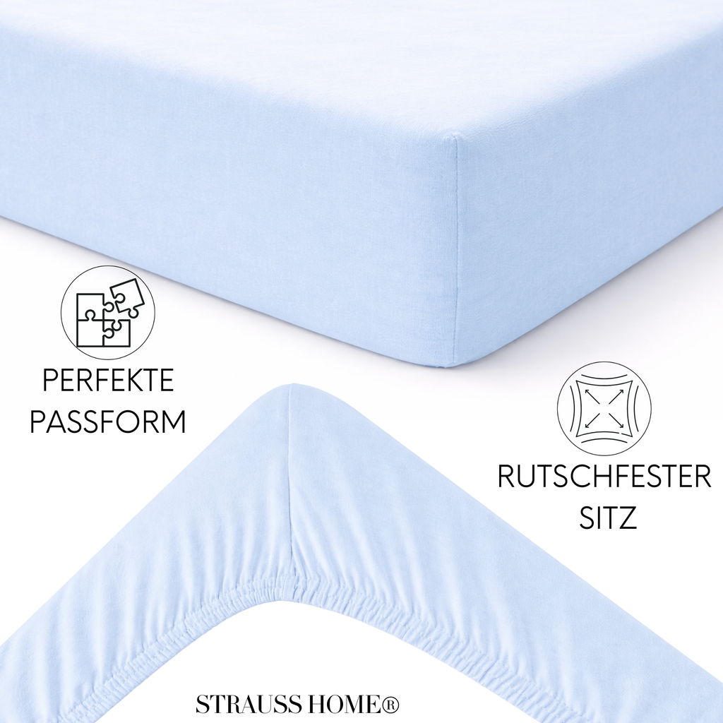 Jersey Spannbettlaken 90–200 cm – 100% Baumwolle, OEKO-TEX, viele Farben & Größen · Strauss Home