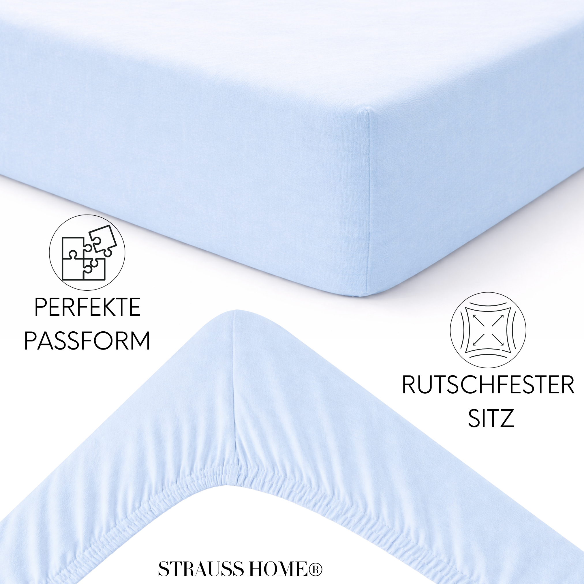 Jersey Spannbettlaken 90–200 cm – 100% Baumwolle, OEKO-TEX, viele Farben & Größen · Strauss Home