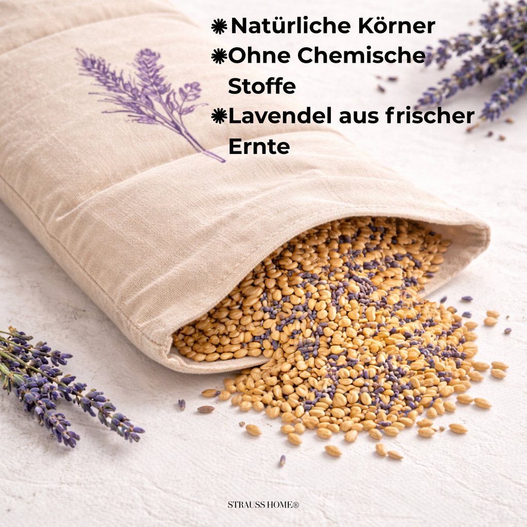Körnerkissen Lavendel auf Nacken – Wärme und Entspannung