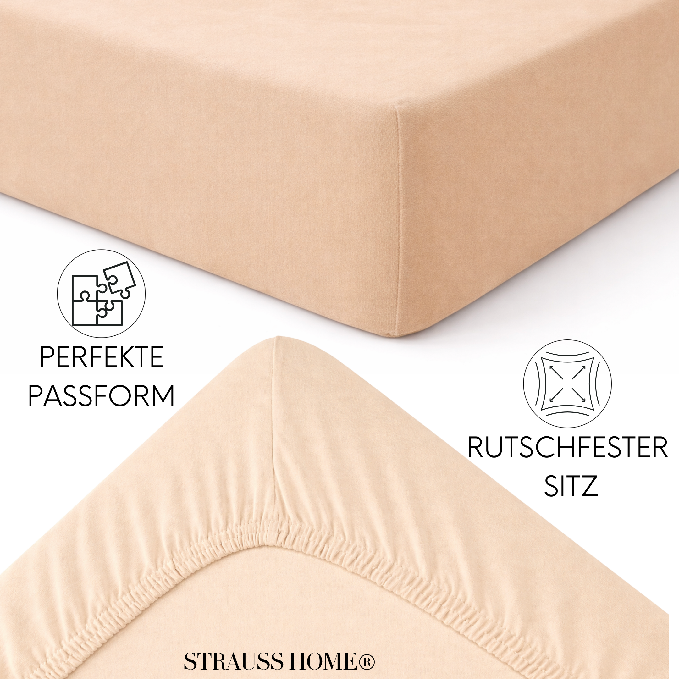 Jersey Spannbettlaken 90–200 cm – 100% Baumwolle, OEKO-TEX, viele Farben & Größen · Strauss Home