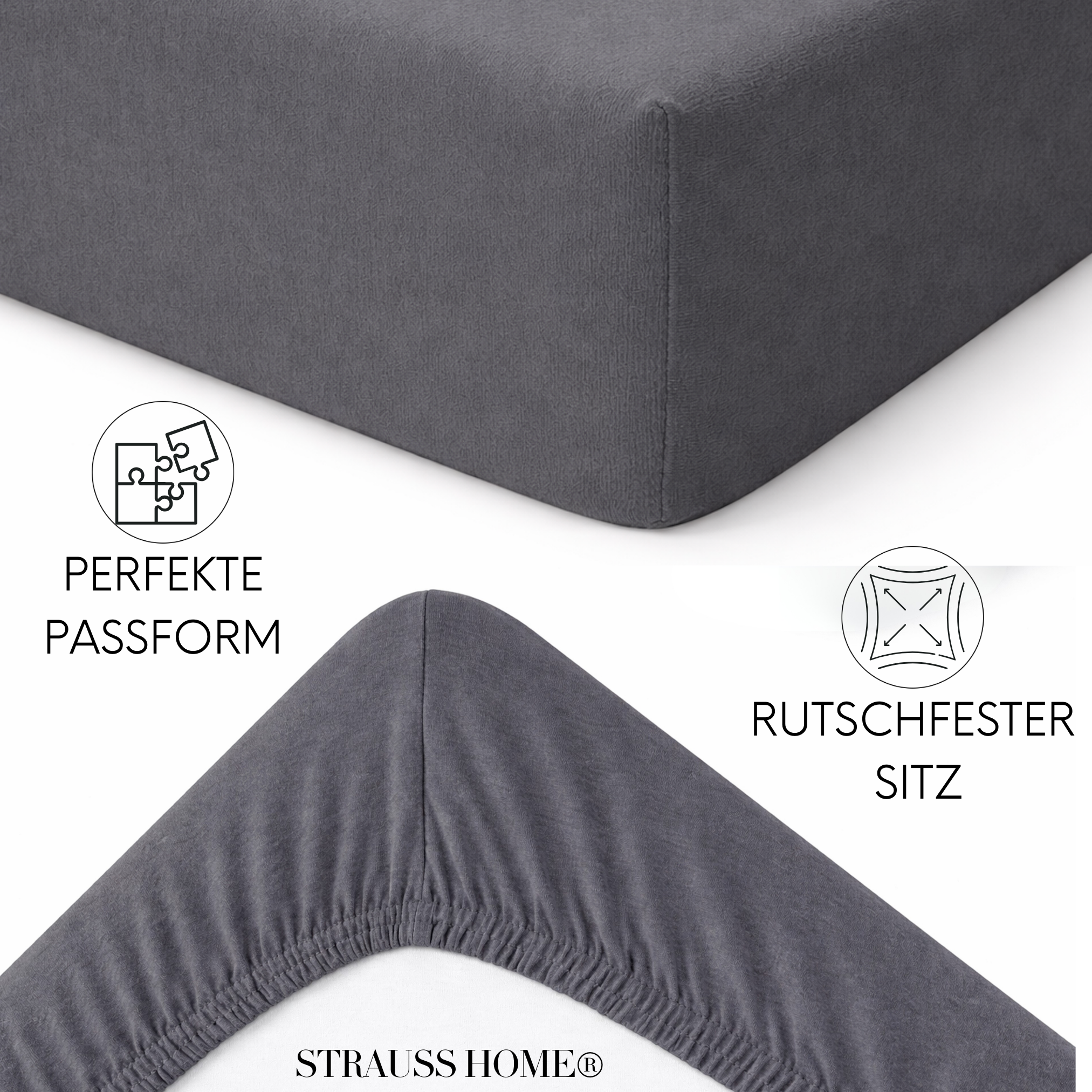 Jersey Spannbettlaken 90–200 cm – 100% Baumwolle, OEKO-TEX, viele Farben & Größen · Strauss Home