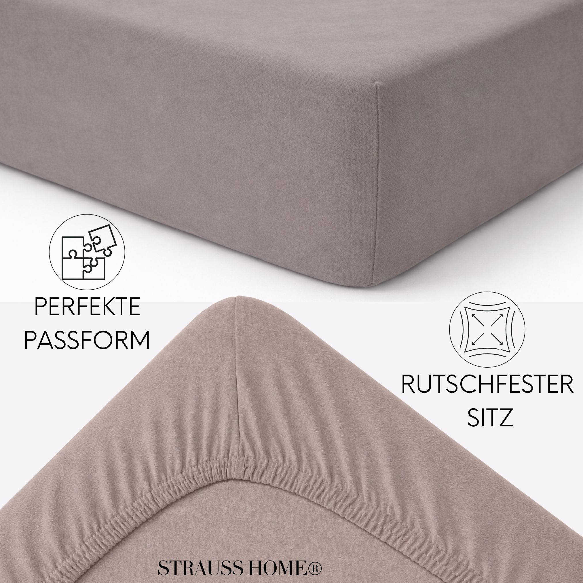 Jersey Spannbettlaken 90–200 cm – 100% Baumwolle, OEKO-TEX, viele Farben & Größen · Strauss Home