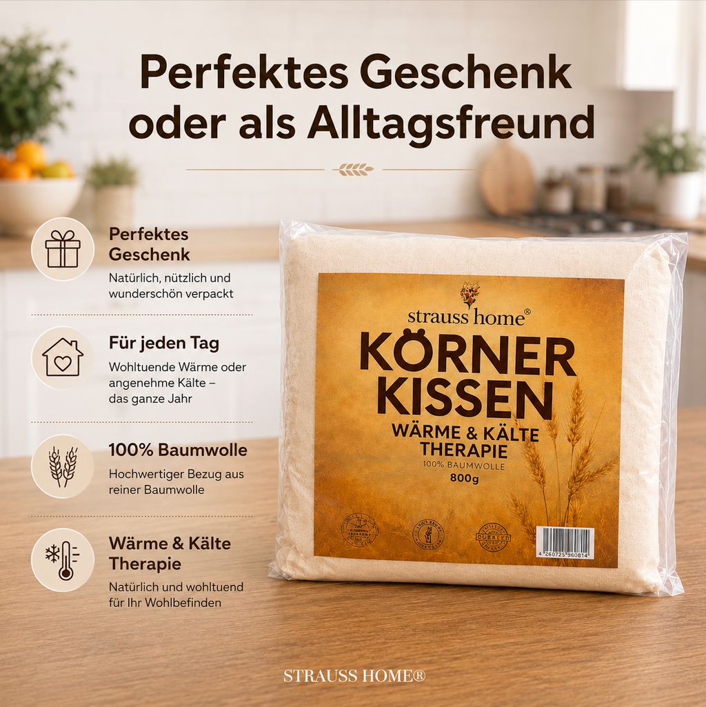 Körnerkissen 50×20 cm – Wärmekissen Mikrowelle für Nacken, Schulter & Rücken · Strauss Home