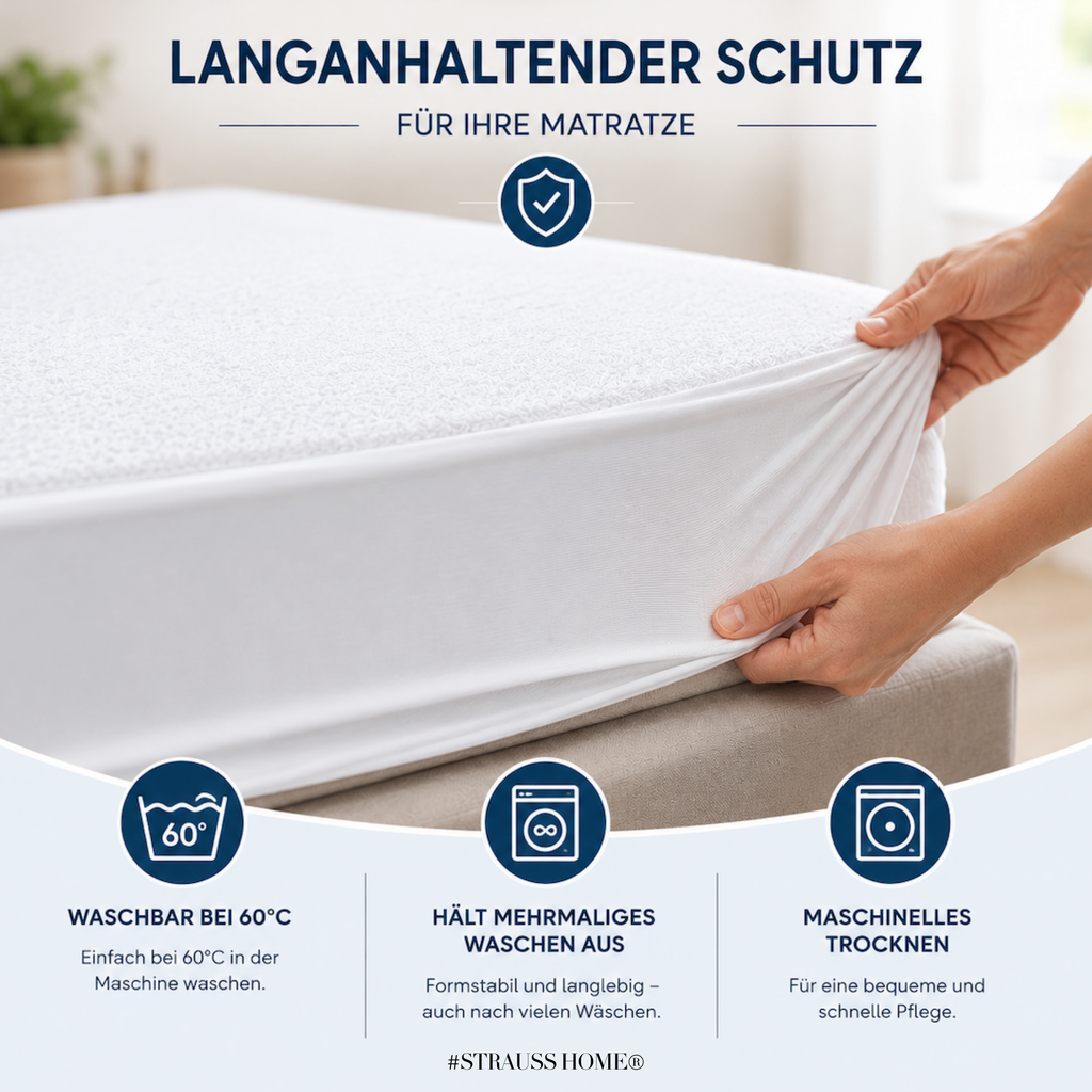 Strauss Home Matratzenschoner Wasserdicht – Atmungsaktive Matratzenauflage mit Rundum Gummizug – Nässeschutz, Inkontinenzunterlage Waschbar, Anti Milben Matratzenschutz