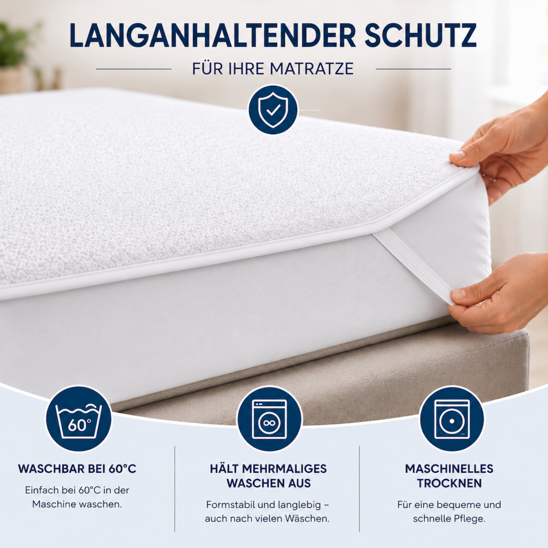 Strauss Home Matratzenschoner Wasserdicht – Baumwolle mit Eckgummis, Atmungsaktiv, Waschbar, Nässeschutz, Milbenschutz & Allergikerfreundlich