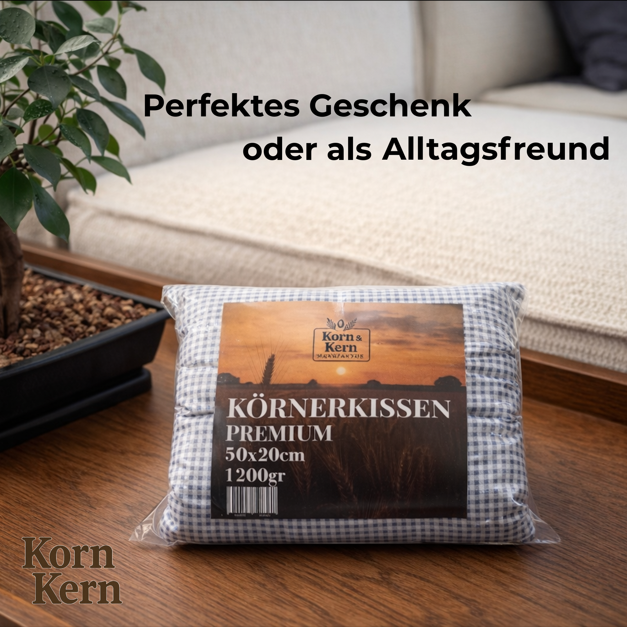 STRAUSS HOME® X KORN & KERN Manufaktur® Körnerkissen XXL 50×20 cm – 1200g Premium Wärmekissen mit Bezug – Extra Großes Mikrowellenkissen für Nacken, Rücken & Schultern – Ideal als Kirschkernkissen-Alternative