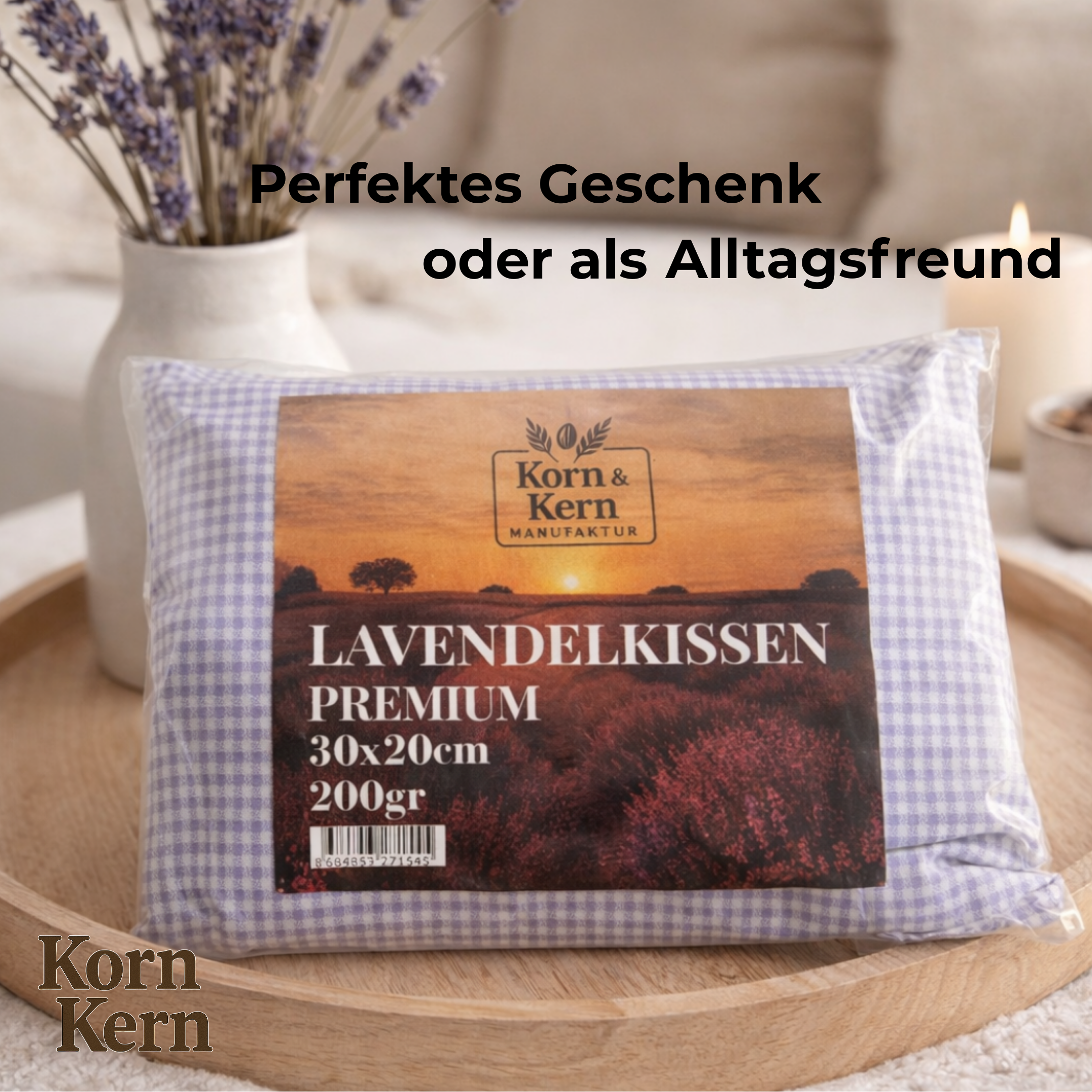 Lavendelkissen 20x30 cm 200gr – STRAUSS HOME® X KORN&KERN Manufaktur® – 100% Baumwolle – Natürliches Duftkissen zur Entspannung und Aromakissen mit getrockneten Lavendelblüten