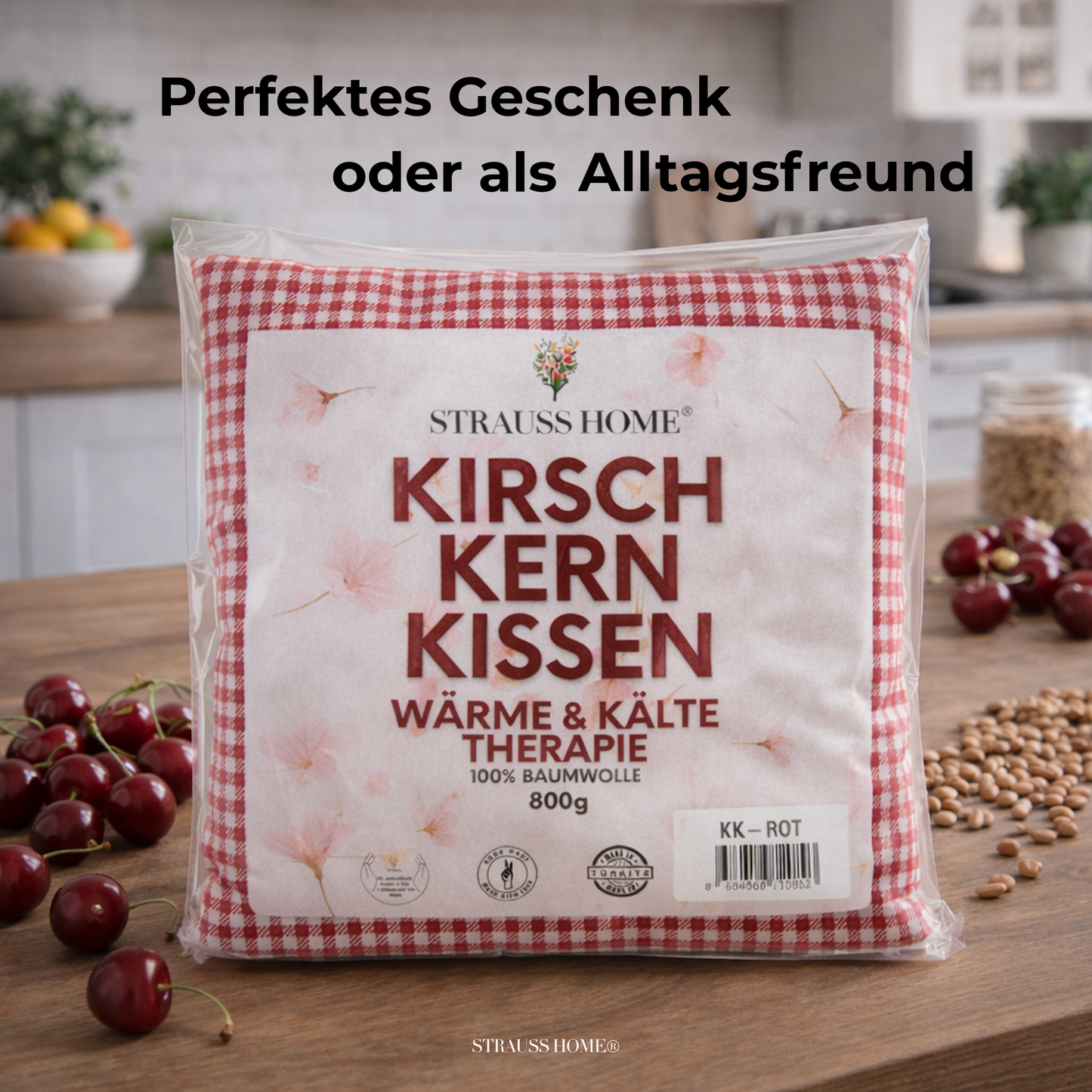 Kirschkernkissen Gross, Mikrowelle, Wärmekissen Nacken Schulter, Baumwollstoff 50x20cm