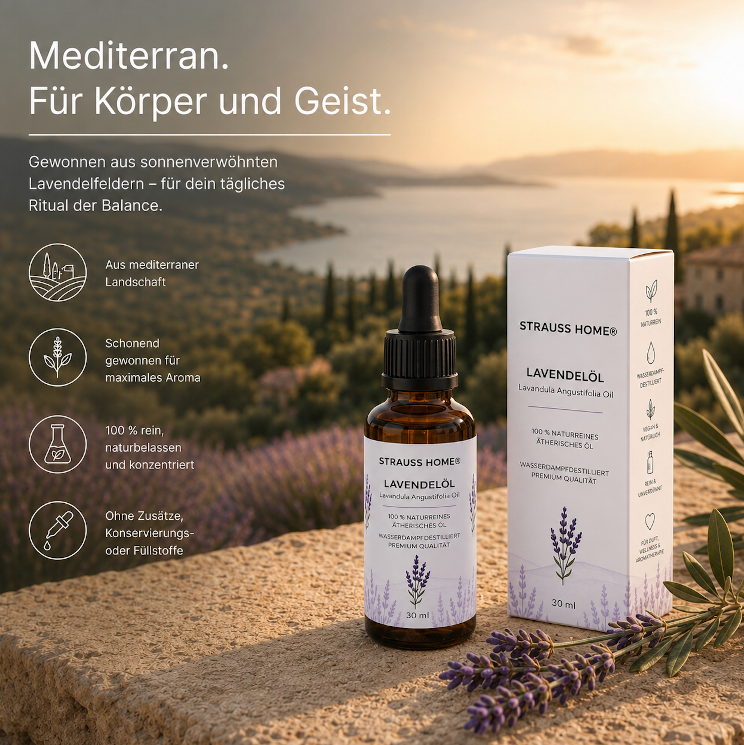 Lavendelöl 30ml – 100% naturreines ätherisches Öl – Lavandula Angustifolia – Lavendel Öl für Aromatherapie, Diffuser, Massage, Entspannung & Raumduft