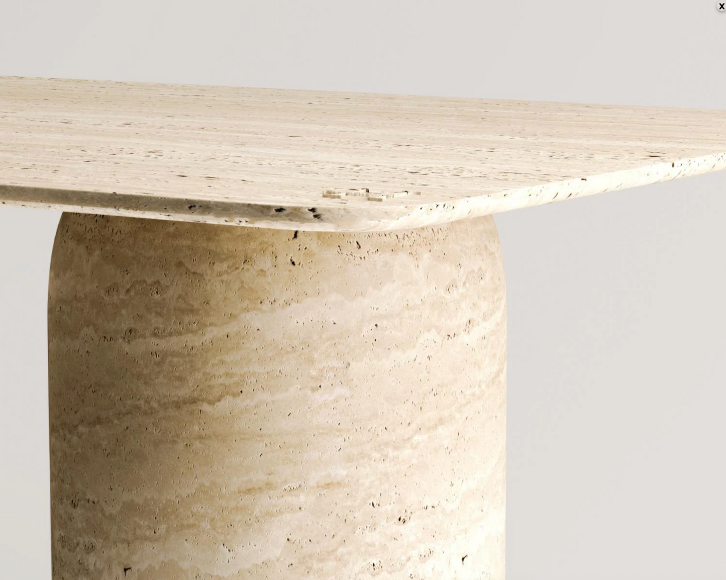 Luise Travertin Esstisch – Handgefertigter Natursteintisch mit runder Doppelsäulenbasis – 190 × 90 cm