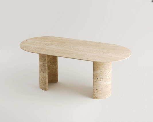 Dorothea Travertin Esstisch – Halbmondfuß-Design aus echtem Naturstein – 190 × 90 cm