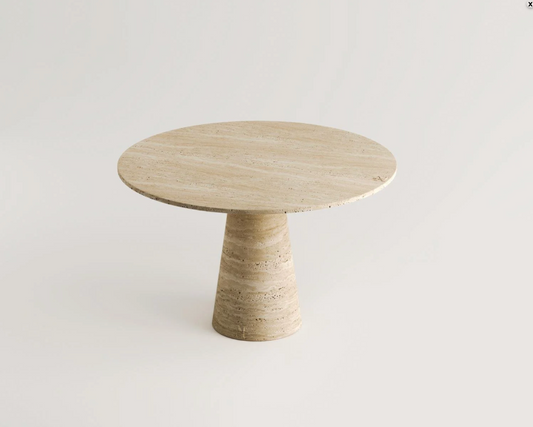 DONNATELLA Travertin Esstisch – Rund 115 cm – Konisches Design aus Naturstein