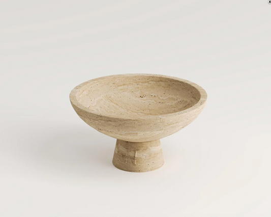 FRANCES Travertin-Schale – 30 cm Durchmesser – Handgefertigte Fußschale aus Naturstein