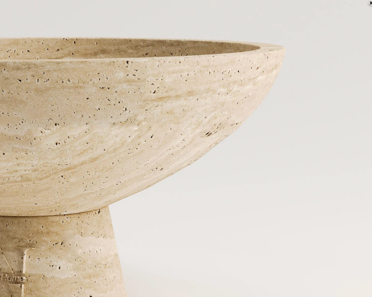 FRANCES Travertin-Schale – 30 cm Durchmesser – Handgefertigte Fußschale aus Naturstein