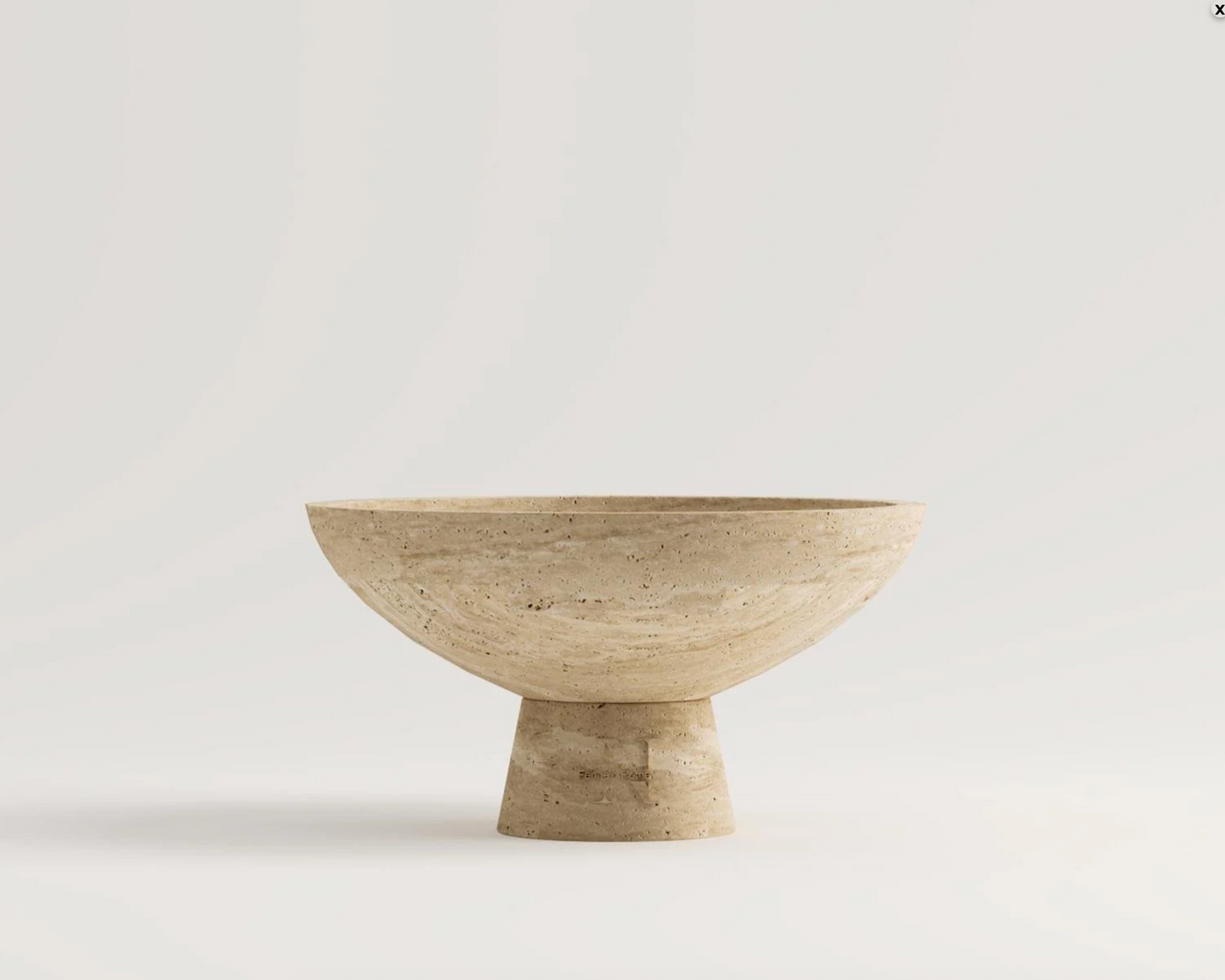 FRANCES Travertin-Schale – 30 cm Durchmesser – Handgefertigte Fußschale aus Naturstein