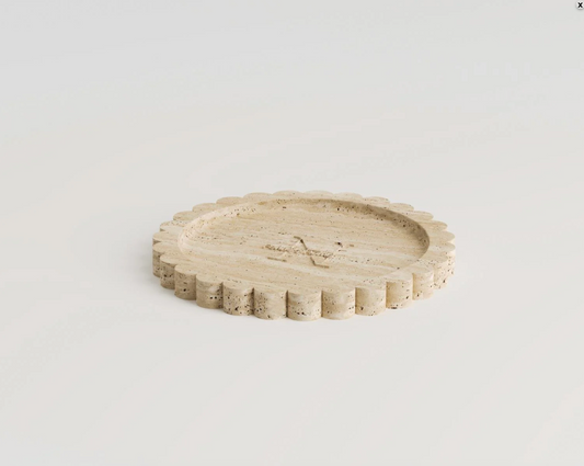 ABIGAIL Travertin-Dekoteller – 20 cm – Handgefertigte Natursteinschale mit Blütenkante