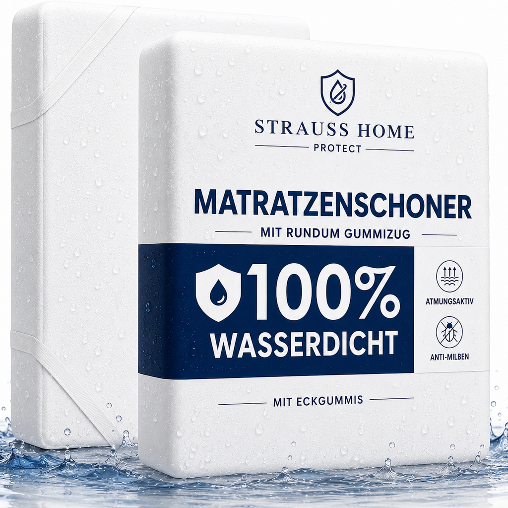 Strauss Home Matratzenschoner Wasserdicht – Baumwolle mit Eckgummis, Atmungsaktiv, Waschbar, Nässeschutz, Milbenschutz & Allergikerfreundlich