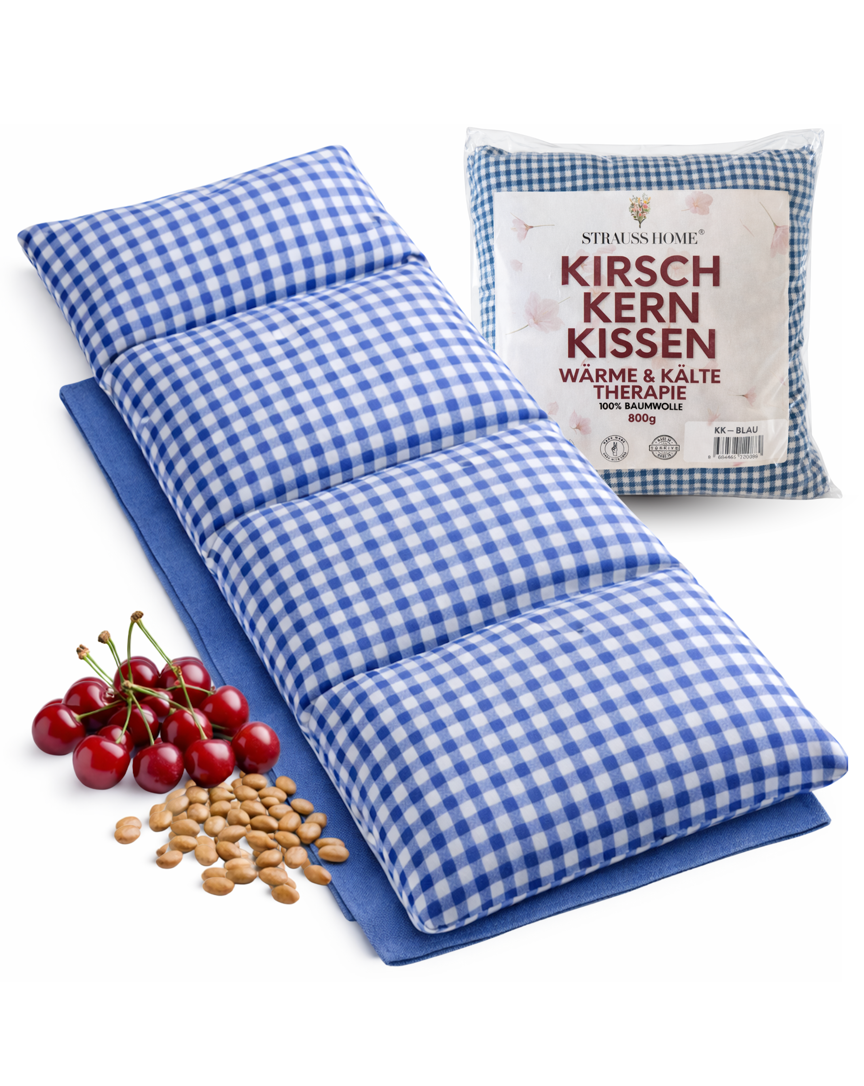Kirschkernkissen Blau 50x20 cm – Wärmekissen Mikrowelle Strauss Home
