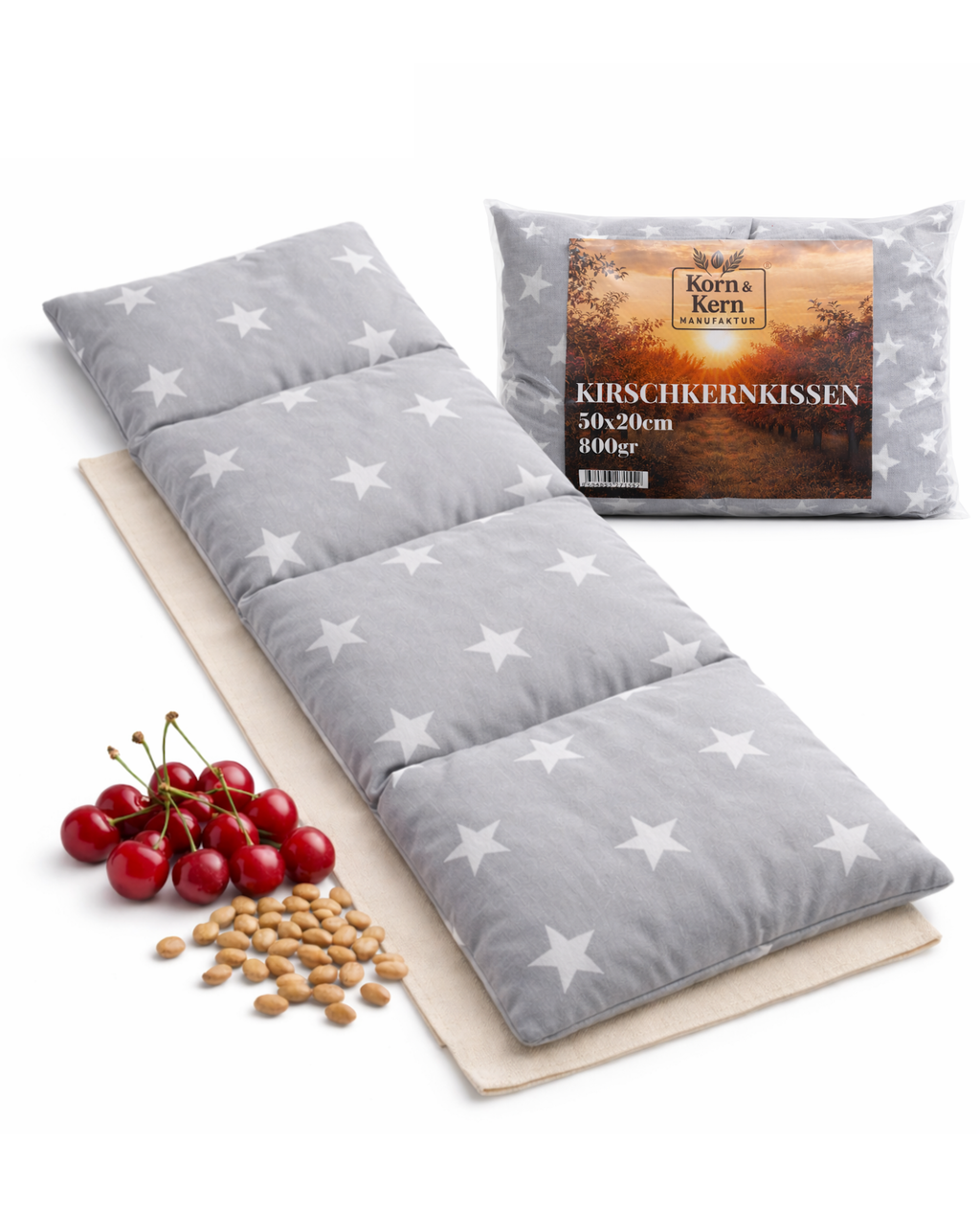 Kirschkernkissen Sternenmuster 50x20 cm 800g – Wärmekissen Strauss Home