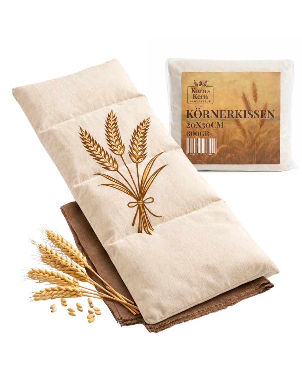 Korn&Kern Manufaktur® Körnerkissen Wärmetherapie 20x50cm – Mikrowellen Wärmekissen mit natürlichem Füllmaterial für Wärme- & Kältetherapie, abnehmbarer Bezug, ideal gegen Koliken, Nacken- & Schulterverspannungen