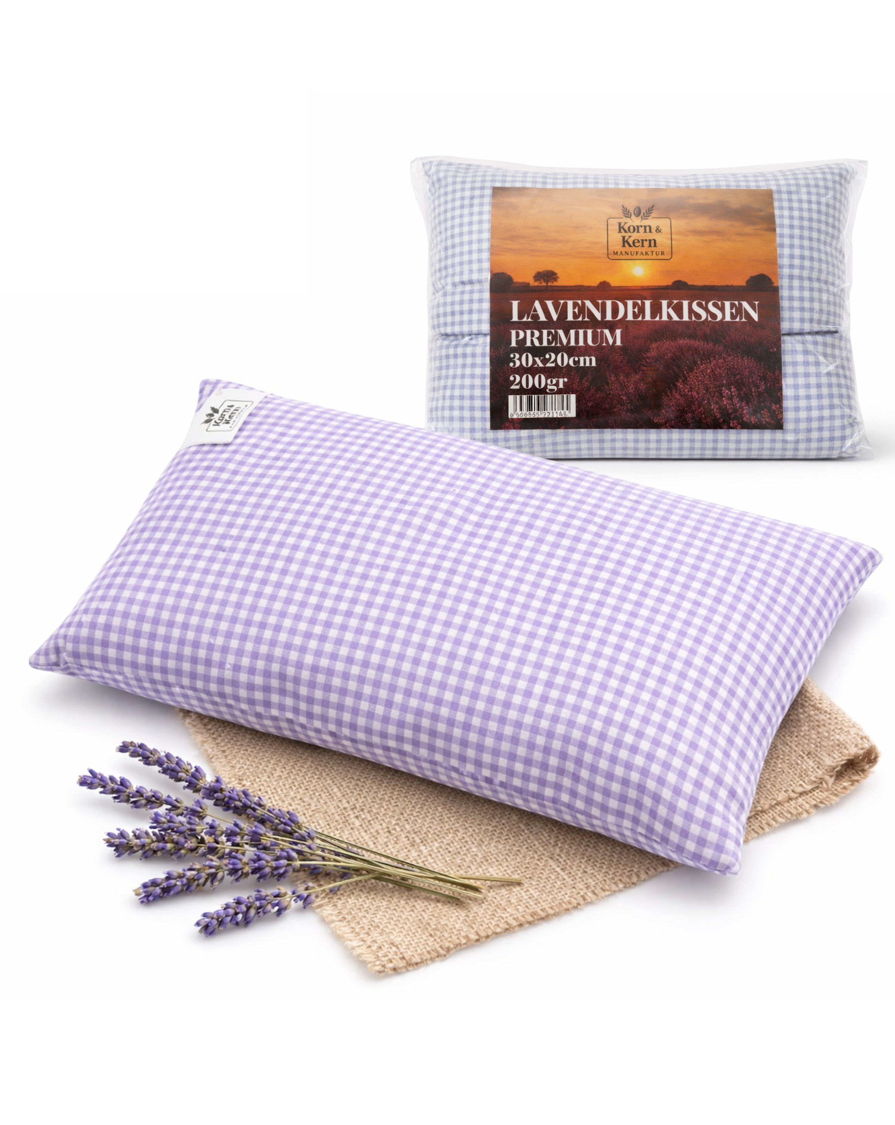 Lavendelkissen 20x30 cm 200gr – STRAUSS HOME® X KORN&KERN Manufaktur® – 100% Baumwolle – Natürliches Duftkissen zur Entspannung und Aromakissen mit getrockneten Lavendelblüten