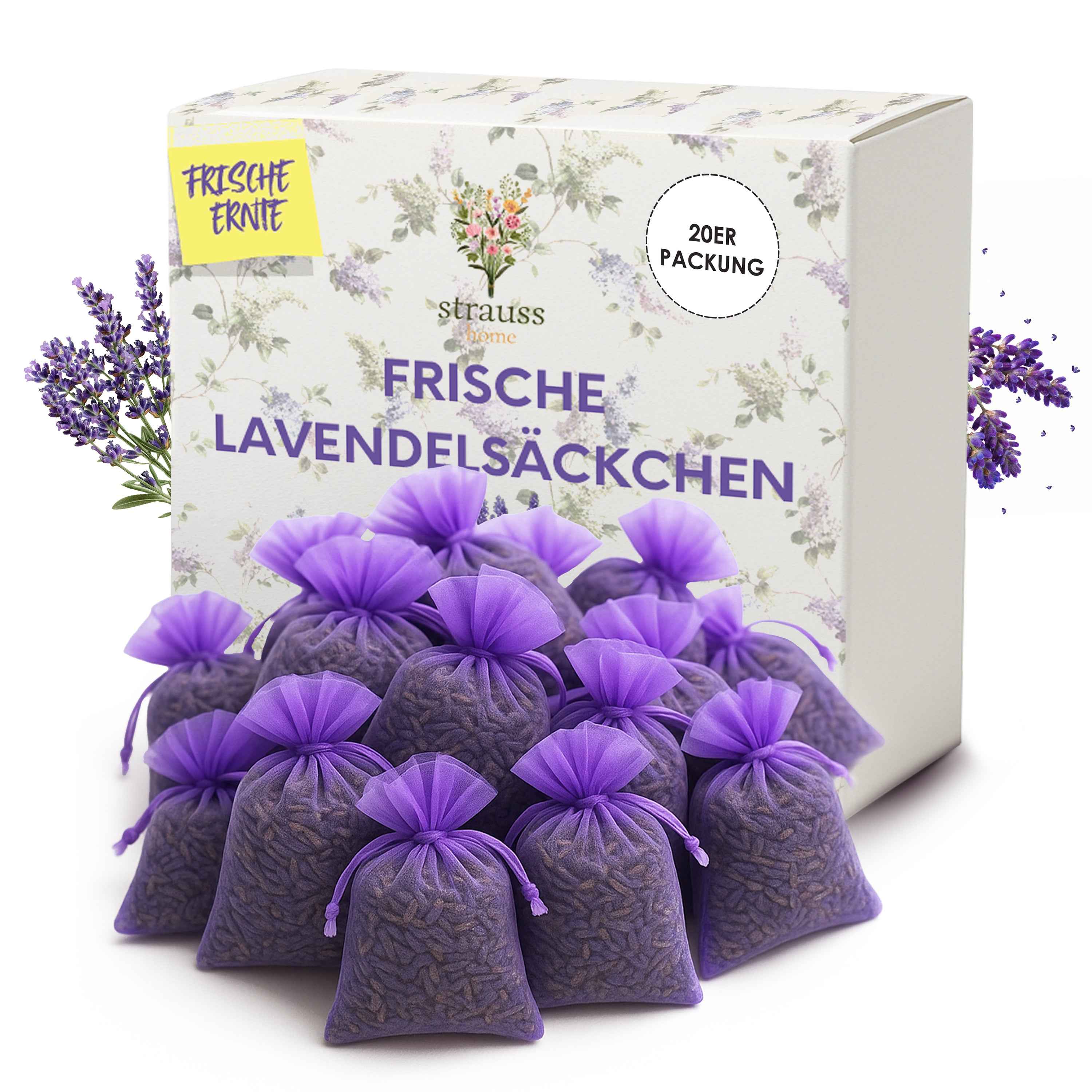 Strauss Home Lavendelsäckchen Natürlicher Duft 20er Pack – Natürlicher Duft mit 6g getrocknetem Lavendel in Duftkissen 5x7 cm