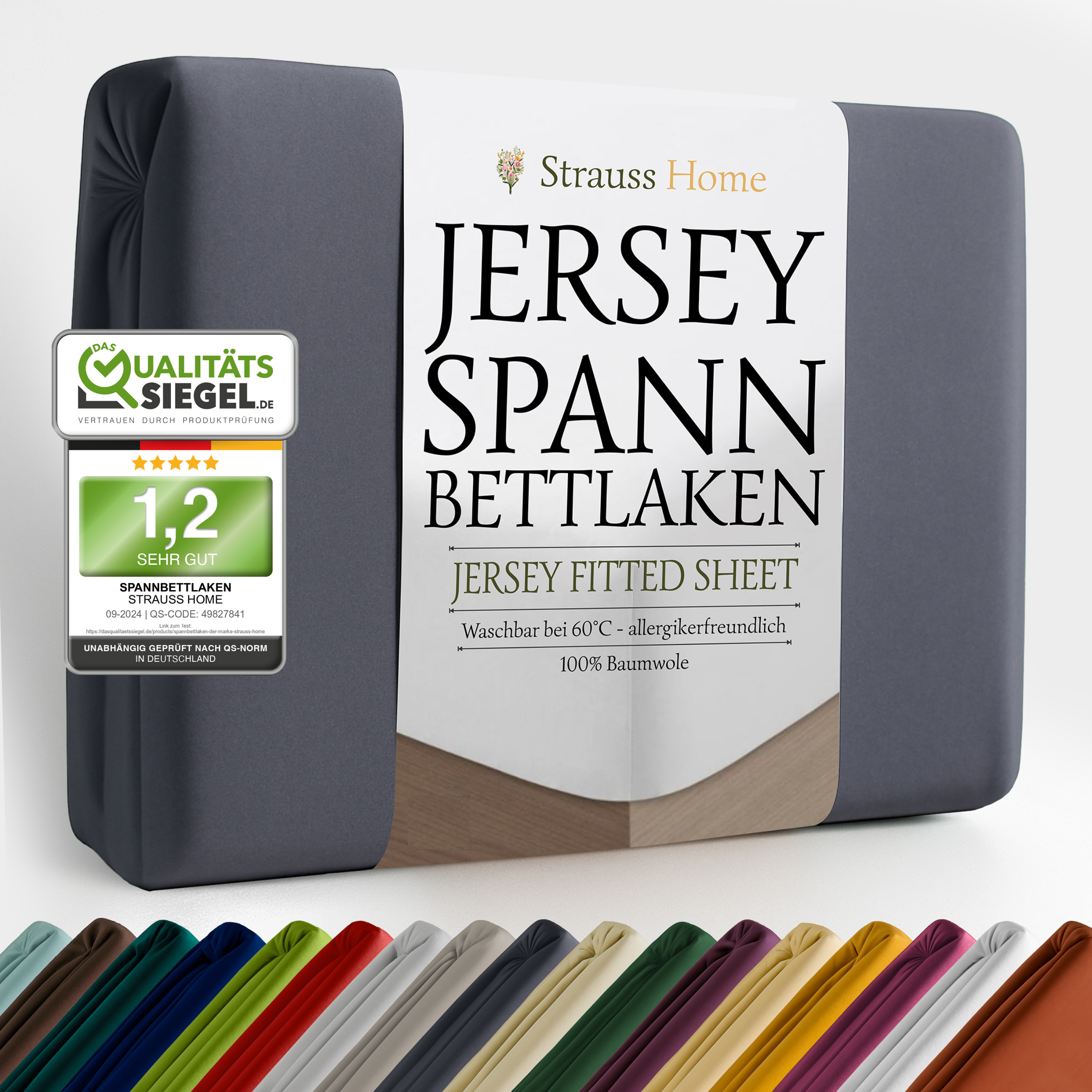 Jersey Spannbettlaken Anthrazit – Premium Qualität Strauss Home