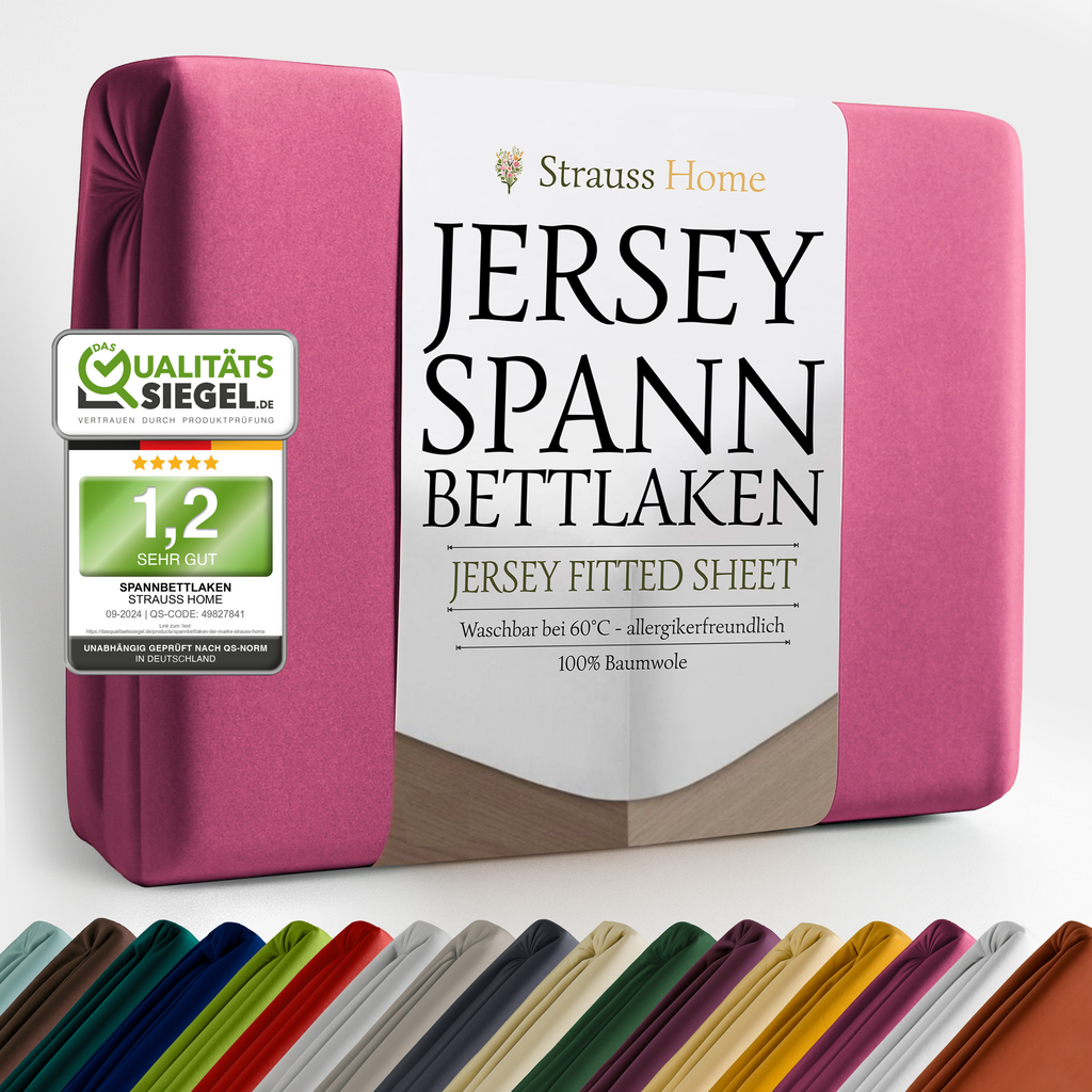 Jersey Spannbettlaken 90–200 cm – 100% Baumwolle, OEKO-TEX, viele Farben & Größen · Strauss Home
