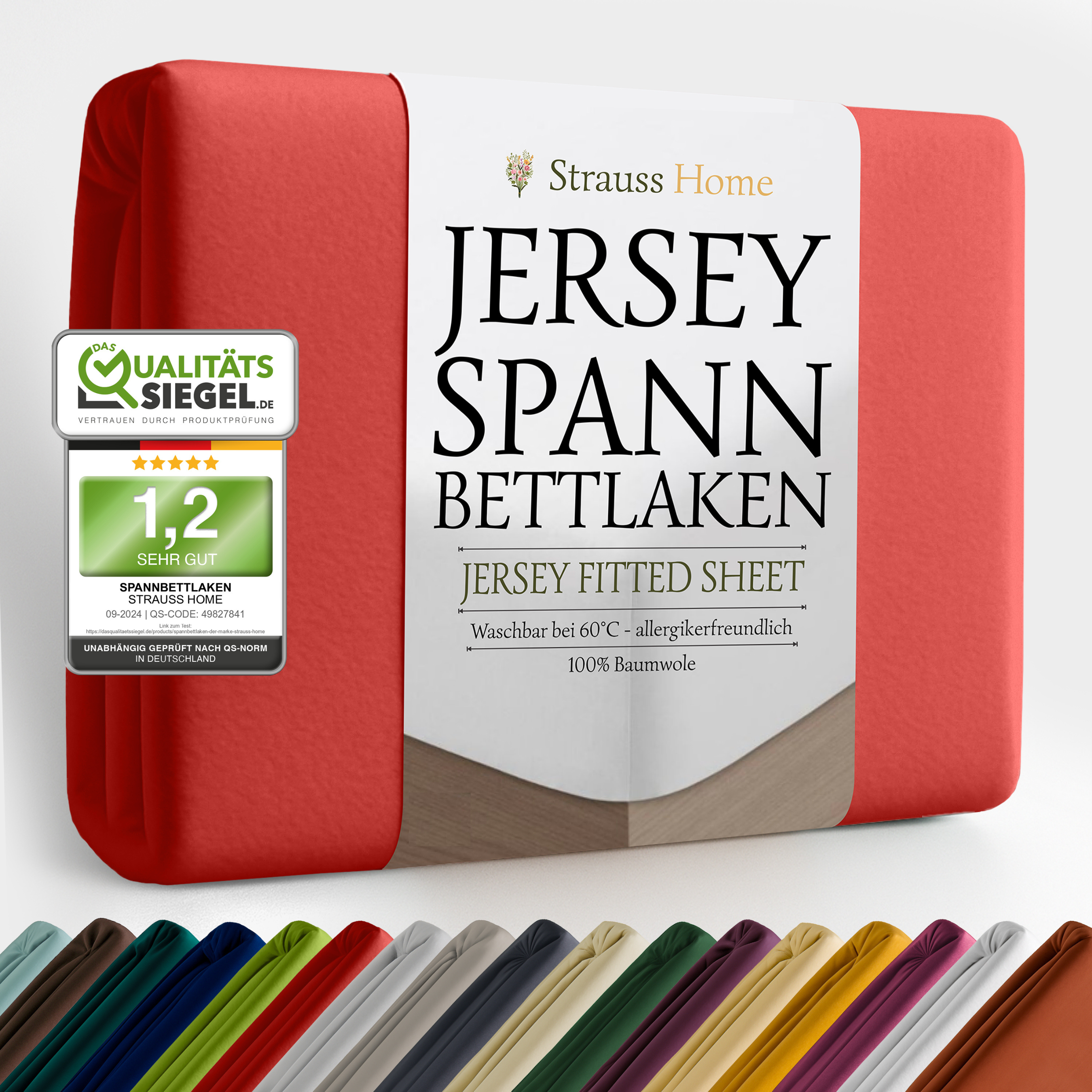 Jersey Spannbettlaken 90–200 cm – 100% Baumwolle, OEKO-TEX, viele Farben & Größen · Strauss Home