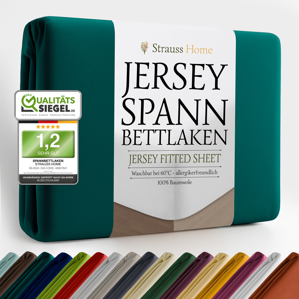 Jersey Spannbettlaken 90–200 cm – 100% Baumwolle, OEKO-TEX, viele Farben & Größen · Strauss Home