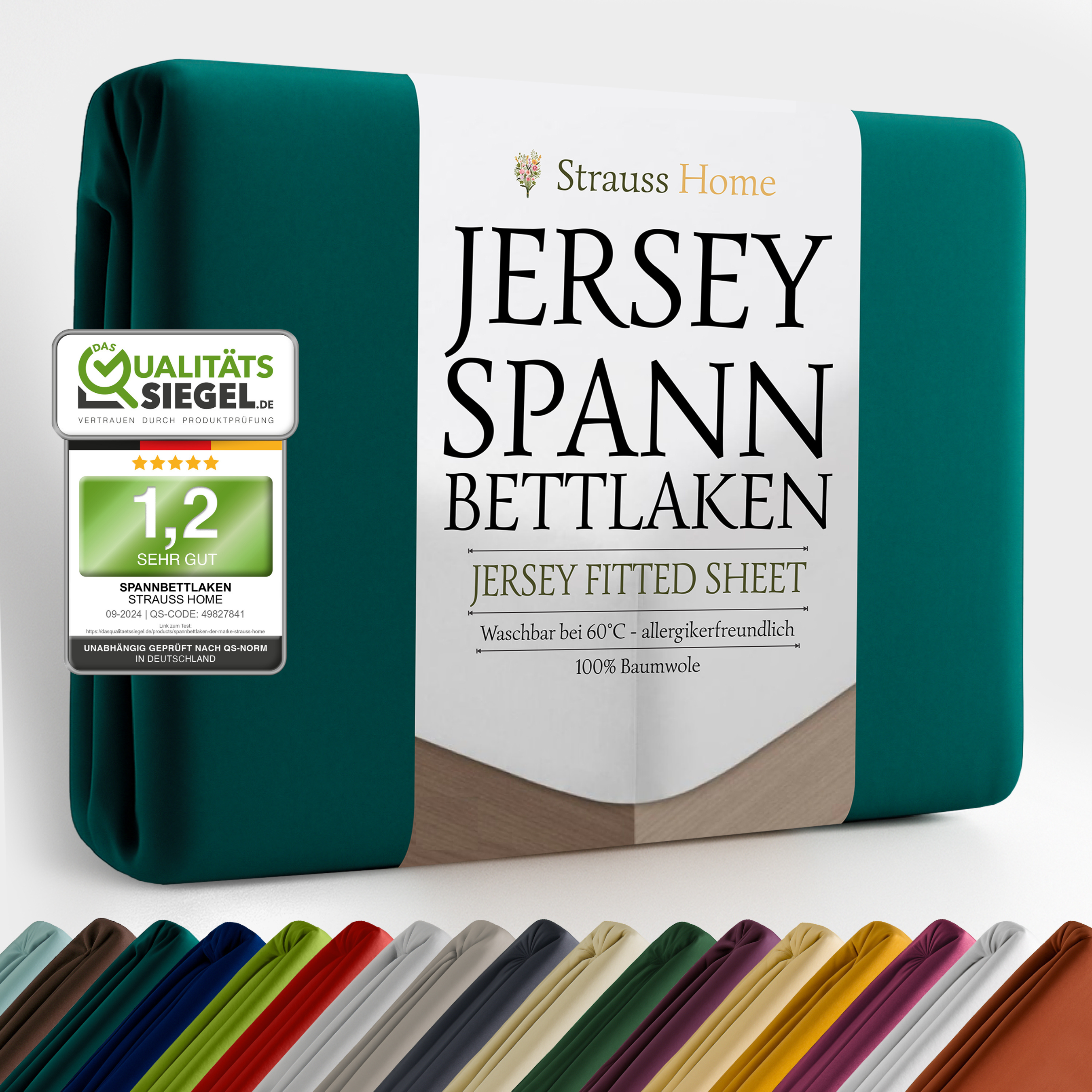 Jersey Spannbettlaken 90–200 cm – 100% Baumwolle, OEKO-TEX, viele Farben & Größen · Strauss Home