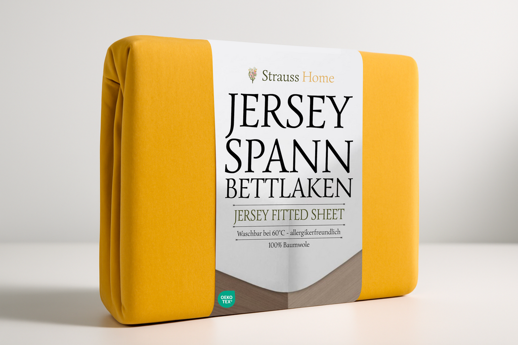 Jersey Spannbettlaken Senfgelb – warme Farbe Strauss Home