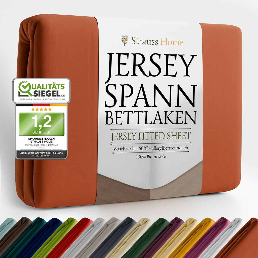 Jersey Spannbettlaken 90–200 cm – 100% Baumwolle, OEKO-TEX, viele Farben & Größen · Strauss Home