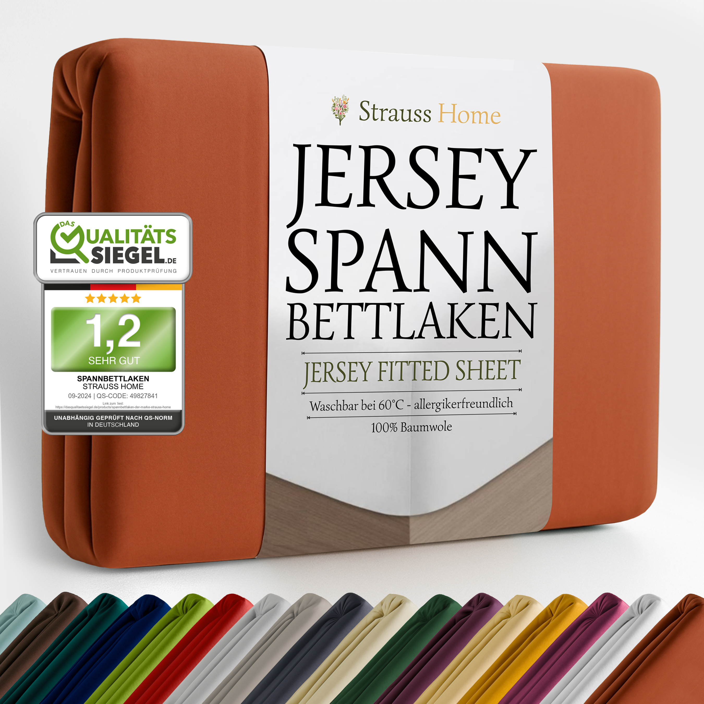 Jersey Spannbettlaken 90–200 cm – 100% Baumwolle, OEKO-TEX, viele Farben & Größen · Strauss Home